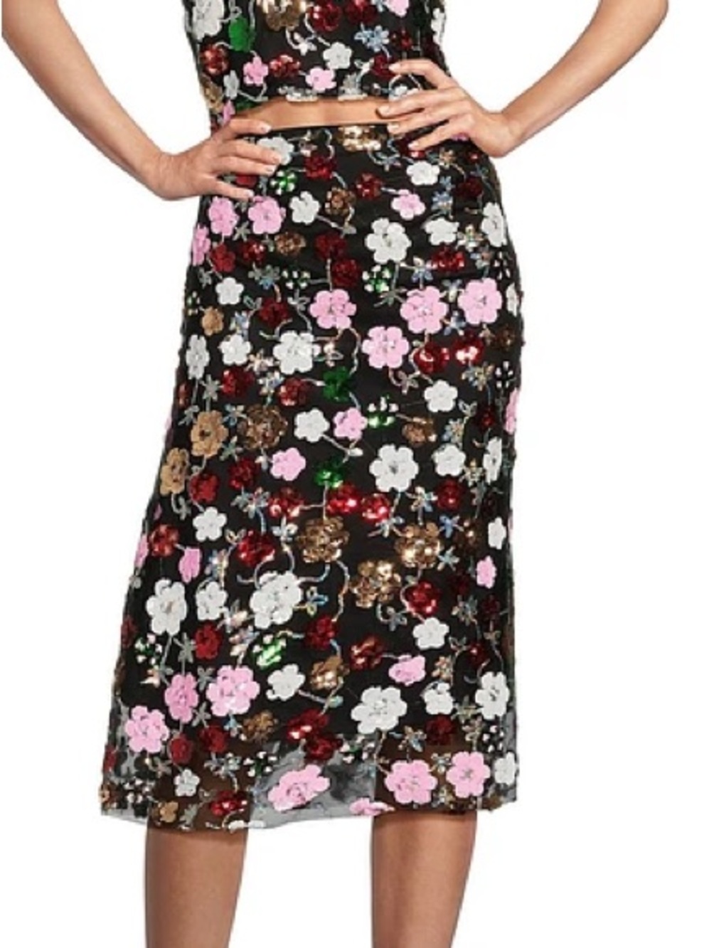 Black Floral Sequin Two-Piece Midi Set